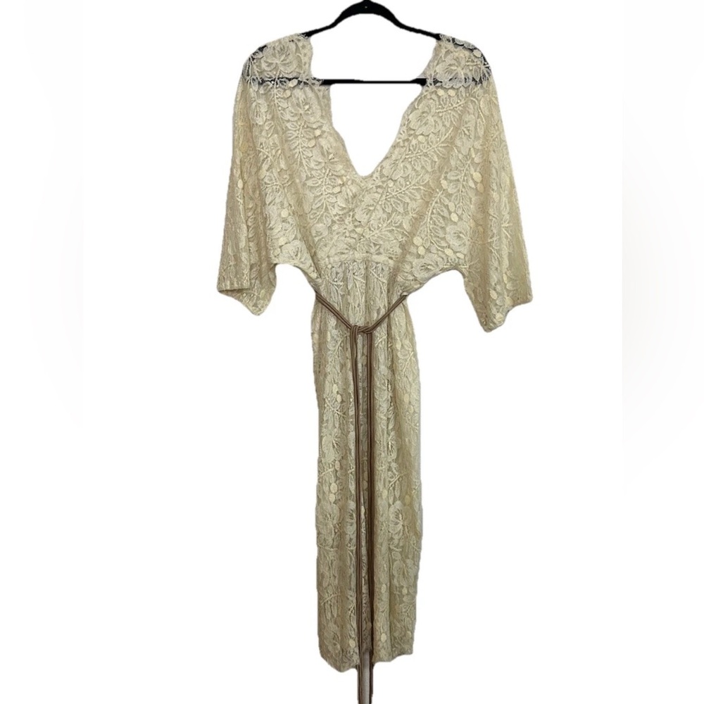 VTG Handmade Bohemian Lace Kimono Style Belted Maxi Dress S/M Beach Wear